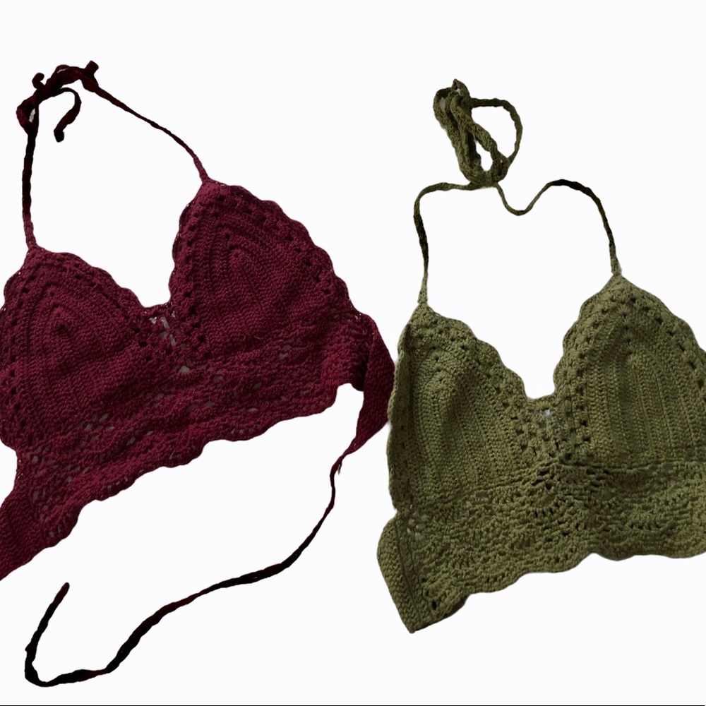 Two Crochet Knit Bralettes